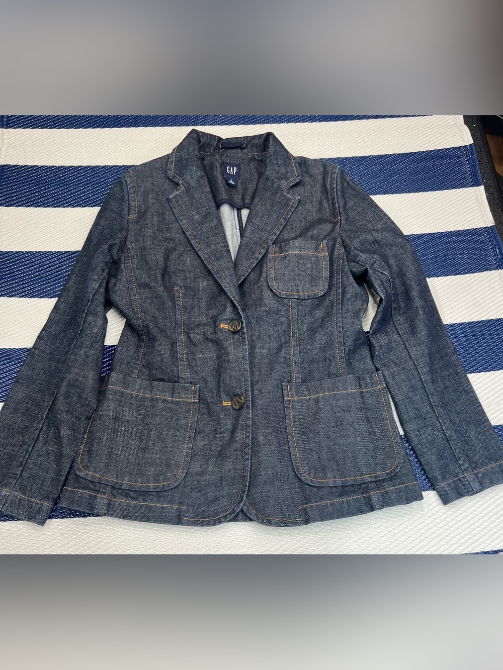 GAP Dark Wash Denim Blazer Jacket Women’s Structured Jean Jacket Sz 8 - Picture 5 of 11